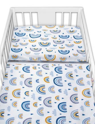 Bavlněné povlečení do postýlky, 2D, Duha, modrá, 120x90 cm; 120x90