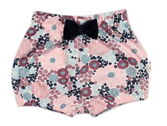 Kraťásky s mašličkou Baby Nellys, Blooming Flowers, bavlna, růžové ; 74 (6-9m)