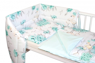3-dílná sada mantinel s povlečením Baby Nellys, Plameňák - mátový, 135x100; 135x100