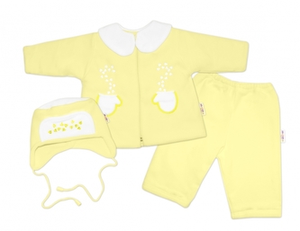 Kabátek, čepička a kalhoty Baby Nellys ® - krémově žlutá, vel. 74; 74 (6-9m)