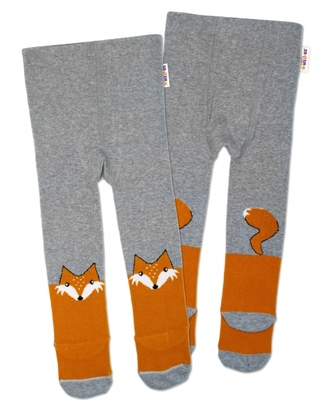 Baby Nellys Bavlněné punčocháče Lištička - šedo/hořčicové, vel. 104/110; 104/110 (3-5r)