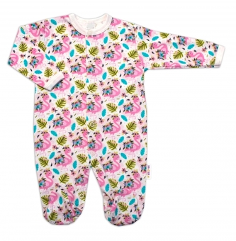 Baby Nellys Kojenecký overálek zapínání uprostřed, Plameňák - bílá/růžová, vel. 74; 74 (6-9m)