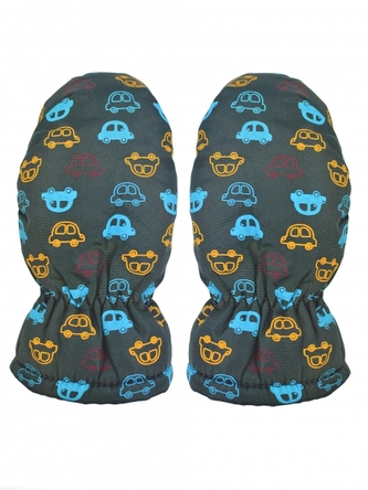 Dětské zimní, nepromokavé palčáky, Auta, tmavě šedé, vel. 104/110, 14 cm; 104/110 (3-5r)