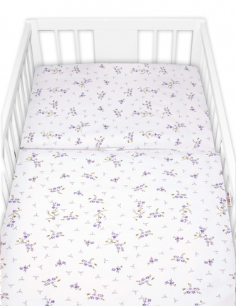 Povlečení do postýlky, 2D sada bavlna - Levandule, Baby Nellys, bílá/fialová, 135x100 cm; 135x100