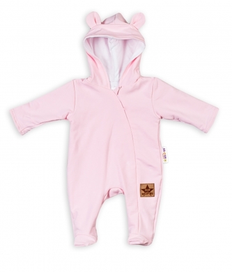Baby Nellys Kojenecký teplákový overal s kapucí Teddy - sv. růžový, vel. 86; 86 (12-18m)