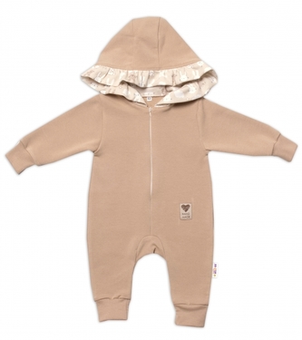 Teplákový overal s kapucí a volánkem, New Bunny - cappuccino, vel. 80; 80 (9-12m)