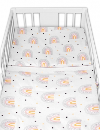 Baby Nellys 2-dílné bavlněné povlečení, Rainbow, bílá s potiskem, 135x100cm; 135x100