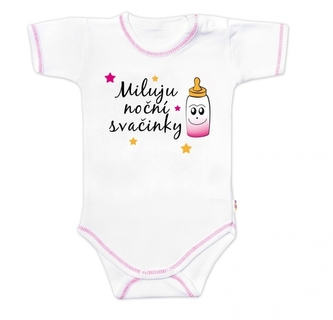 Body krátký rukáv s vtipným textem Baby Nellys, Miluju noční svačinky, vel. 74, holka; 74 (6-9m)