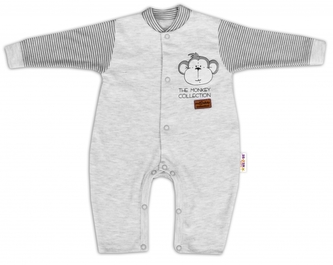 Baby Nellys Bavlněný overálek bez šlapek Monkey - sv. šedý melírek, vel. 86; 86 (12-18m)