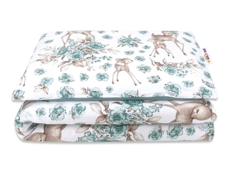 Baby Nellys 2-dílná sada do postýlky s výplní, Srnka a růže, mátová, 135x100; 135x100