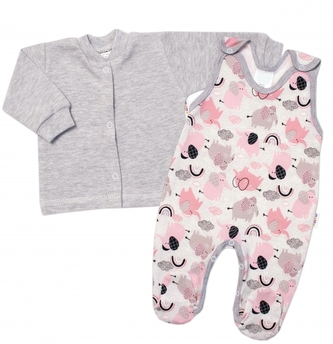Baby Nellys 2-dílná sada, bavlněné dupačky s košilkou Sloníci, šedá, vel. 68; 68 (3-6m)