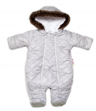 Kombinézka s kapuci a kožešinou Lux Baby Nellys®prošívaná/kostičky - sv. šedá; 56 (1-2m)
