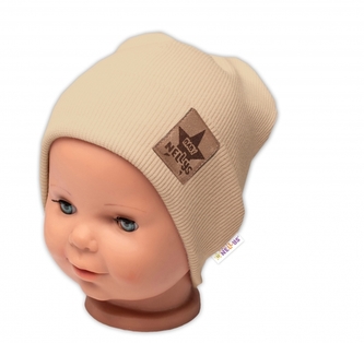 Žebrovaná dvouvrstvá čepice s lemem - béžová, vel. 92/98, Baby Nellys; 92/98 (18-36m)