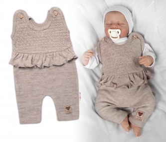 Pletené láclové kalhoty Girl s volánkem, Baby Nellys, béžové, vel. 74; 74 (6-9m)