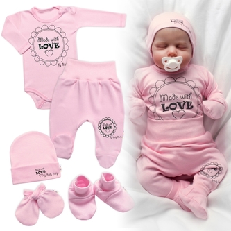 Soupravička do porodnice 5D Made with love, Baby Nellys - růžová; 50 (0-1m)