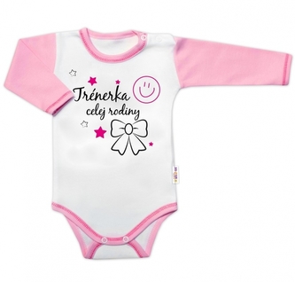 Body dlouhý rukáv s vtipným textem Baby Nellys, Trenérka celej rodiny, vel. 68; 68 (3-6m)