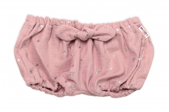 Baby Nellys Mušelínové letní kraťasky Stars s mašličkou, pudrové; 56/62 (0-3m)