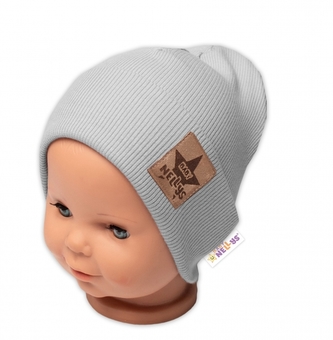 Žebrovaná dvouvrstvá čepice s lemem - šedá, vel. 92/98, Baby Nellys; 92/98 (18-36m)