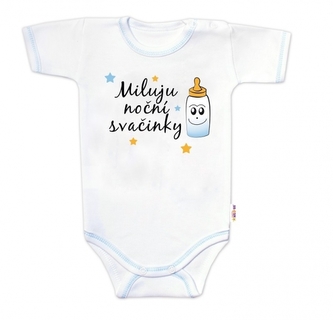 Body krátký rukáv s vtipným textem Baby Nellys, Miluju noční svačinky, kluk; 56 (1-2m)