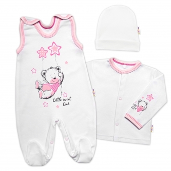 Baby Nellys 3-dílná sada Little Sweet Bear, bílá/růžová, vel. 62; 62 (2-3m)