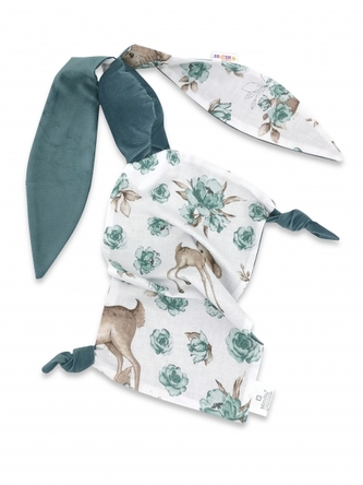 Baby Nellys Mazlík, přítulníček Králíček, Velvet + bavlna, Srnka a růže - mátová