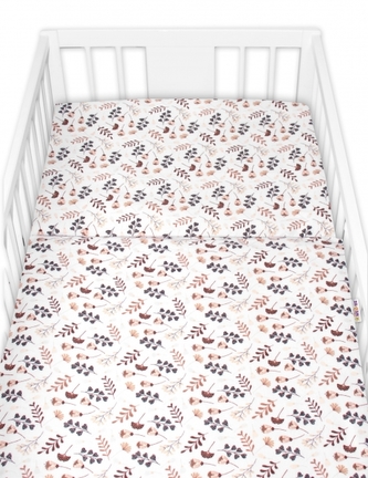 Povlečení do postýlky, 2D sada flanel - Louka, Baby Nellys, béžová/bílá; 120x90
