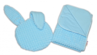 Baby Nellys 2-dílná sada do kočárku s minky s oušky, Zajíček - modrá