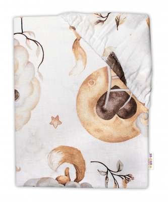 Dětské bavlněné prostěradlo do postýlky Baby Nellys, Zvířátka na mráčku, béžové, 140x70 cm; 140x70