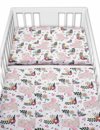 Baby Nellys 2-dílné bavlněné povlečení Králíček na louce - růžová, bílá, 135x100 ; 135x100