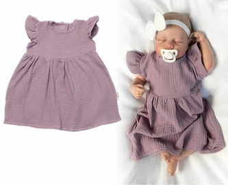 Dětské letní mušelínové šatičky kr. rukáv Sweet Summer, Baby Nellys, švestkové, vel. 80/86; 80-86 (12-18m)