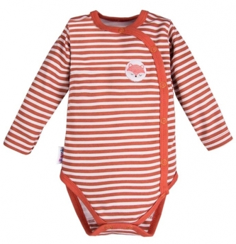 EEVI Kojenecké body dl. rukáv, zapínání bokem Adventure - Proužek, cihlová; 56 (1-2m)