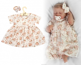 Mušelínové šatičky + čelenka 2-dílná sada Pivoňky, Baby Nellys, smetanové, vel. 92; 92 (18-24m)