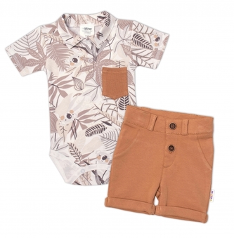 Baby Nellys 2-dílná sada body kr. rukáv, kraťásky, Koala - béžová, hnědá; 56 (1-2m)