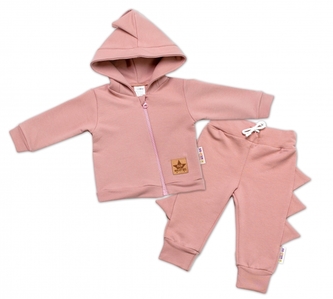 BABY NELLYS Dětská tepláková souprava s kapucí Krokodýl - pudrově, starorůžová, vel. 68