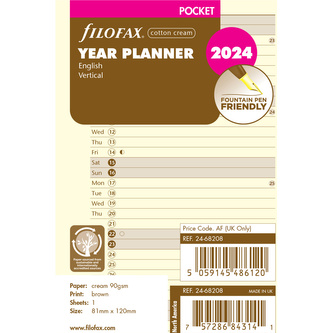 Filofax, Plánovací Kalendář 2024 kapesní, vertikální, krémová, AJ