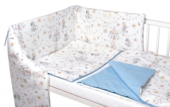 3-dílná sada Mantinel s povlečením Baby Nellys Cirkus, modrá/bílá; 120x90