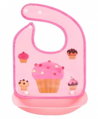 Silikonový bryndáček s kapsičkou Muffin, ružový