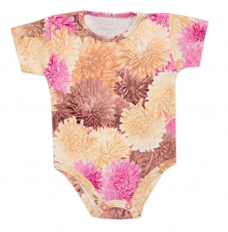 Body kr. rukáv Astry, bavlna, zapínání u krku, Mrofi, růžová/ecru; 62 (2-3m)