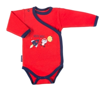 EEVI Kojenecké body dl. rukáv, zapínání bokem Cosmos - červené s potiskem, vel. 62; 62 (2-3m)