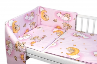 Mantinel s povlečením Premium, Baby Nellys, 3D sada, Medvídek na žebříku, růžový; 120x90