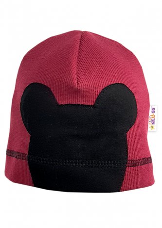 Baby Nellys Jarní, podzimní čepice Mouse, vínová, vel. 2/4 roky; 98-104 (2-4r)