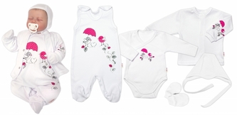 Soupravička do porodnice 5-ti dílná, Ptáčci Baby Nellys, bílá, vel. 62