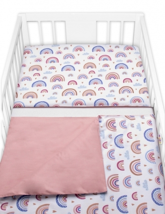 Bavlněné povlečení do postýlky 2D, Duha, pastelová s potiskem/pudrová, 135x100 cm; 135x100