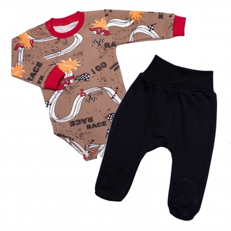 Kojenecké body zap. u krku + polodupačky RACE, 2D sada, Mrofi, hnědá; 68 (3-6m)