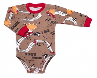 Body dl. rukáv, bavlna, zapínání u krku Mrofi, RACE - hnědé, vel. 80; 80 (9-12m)