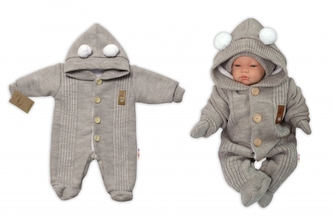 Pletená kombinéza/overal LUX STAR s kožíškem - dvouvrstvá, béžová, vel. 62; 62 (2-3m)