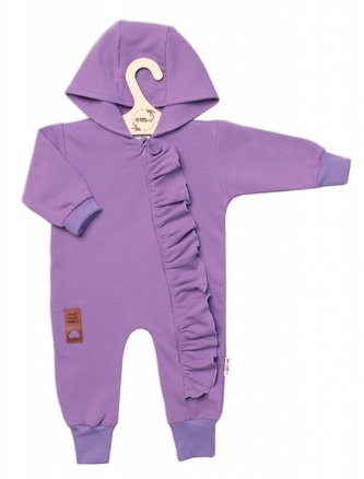 Teplákový overal s volánkem a kapucí GIRL, Baby Nellys, fialový; 56 (1-2m)