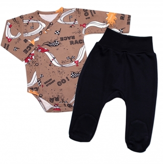 Zavinovací kojenecké body + polodupačky RACE, 2D sada, Mrofi, hnědá; 56 (1-2m)