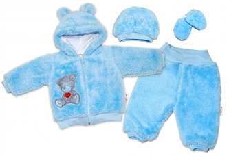 Baby Nellys Chlupáčkový komplet Welsoft Teddy vel. 74 - modrý; 74 (6-9m)