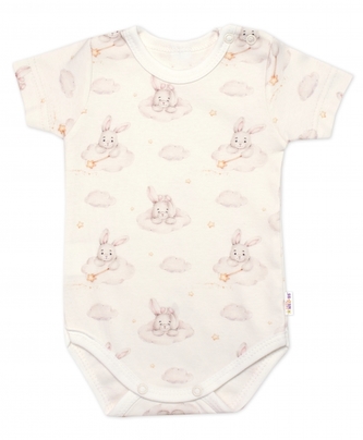 Body kr. rukáv, bavlna, zapínání u krku, Baby Nellys Králičci, krémové; 68 (3-6m)